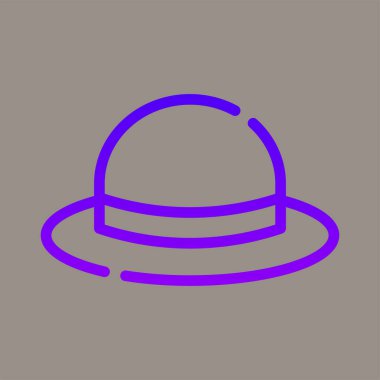 Pamela 'nın şapkasının gri arka planda izole edilmiş simgesi, logosu, vektör çizimi. Güneş şapkası. Tatil, moda, plaj, desenler ve logolar için mükemmel.