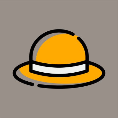 Icon, logo, vector illustration of Pamela's hat isolated on gray background. sun hat. perfect for holiday, fashion, beach, patterns and logos.
