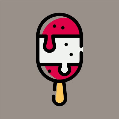 Gri arka planda izole edilmiş buzlu dondurmanın simgesi, logosu, vektör çizimi. Restoranlar, tatlılar, kafeler, şablonlar ve logolar için uygun.