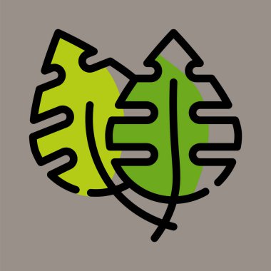 Gri arka planda izole edilmiş canavar yaprağının ikon, logo, vektör çizimi. Tarım, ekin, doğa, desenler ve logolar için uygun.