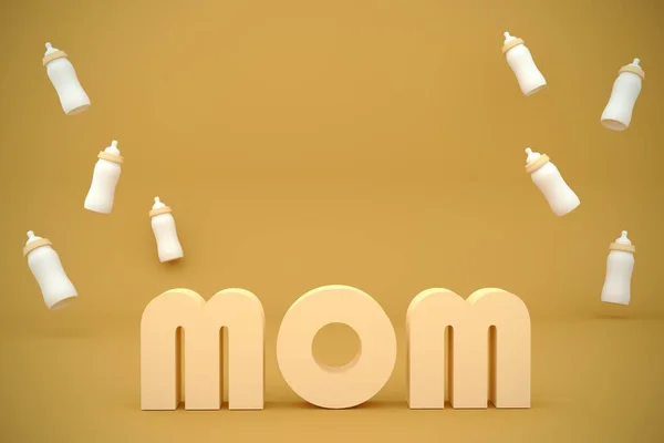 Happy Mother Day Rendering Achtergrond Concept Mam Baby Fles — Stockfoto