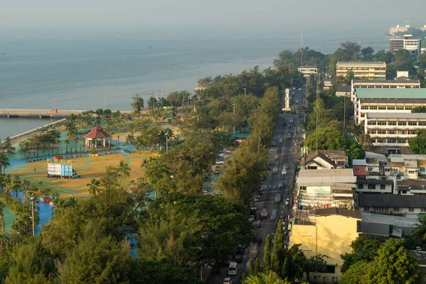 Aerial View Sriracha Town Chonburi Thailand Beach Showing Clock Tower — Foto de Stock