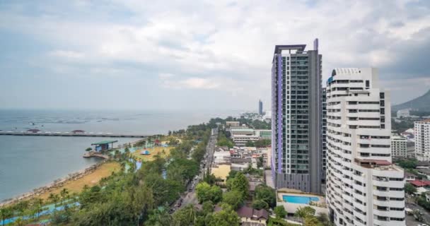 Timelapse Vista Aérea Belo Litoral Cidade Sriracha Chon Buri Tailândia — Vídeo de Stock