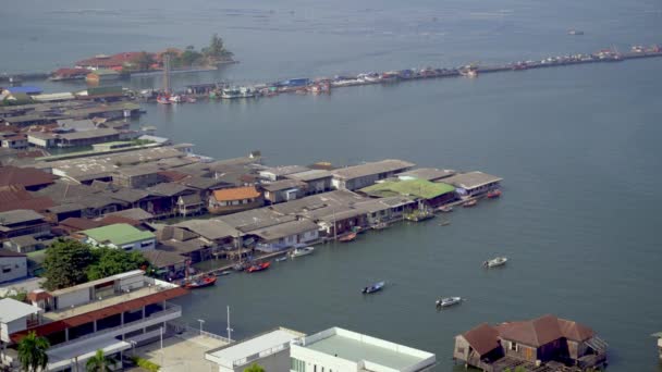 Aerial View Pier Water Buildings Sriracha Chonburi Thailand — 비디오