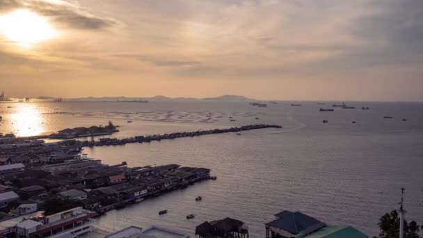 Timelapse Luchtfoto Van Een Pier Waterkant Sriracha Chonburi Thailand Tijdens — Stockvideo