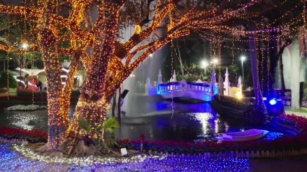 Chiang Mai Tailandia Febrero 2022 Hermosa Decoración Luz Noche Exhibe — Vídeos de Stock