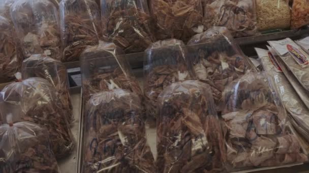 Різні Види Упаковки Десерту Морепродуктів Продажу Ринку Nong Mon Шрі — стокове відео