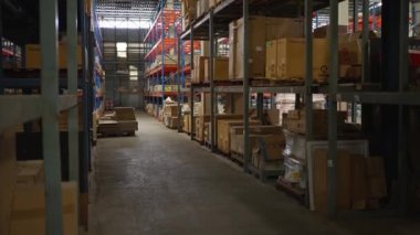 Chiang Mai, Thailand - 7 August 2022 -  Stock piles of home improvement products on industrial shelves in a warehouse storage