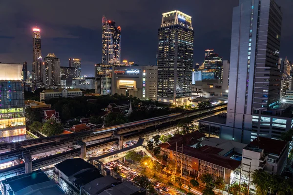 Bangkok Thailand August 2022 Aerial View Busy Bts Skytrain Street — Fotografia de Stock