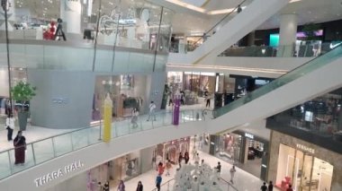 Bangkok, Thailand - 10 August 2022 - View of people walking around multiple floors inside Icon Siam shopping mall in Bangkok, Thailand