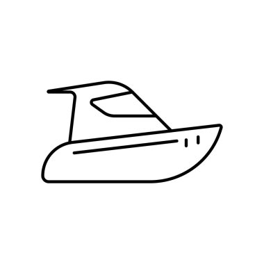 Electric Boat Icon, Okyanusun Kıyısı 'nın ya da Küçük Tekneli Gölü' nün tadını çıkar. Vektör İllüstrasyonu.