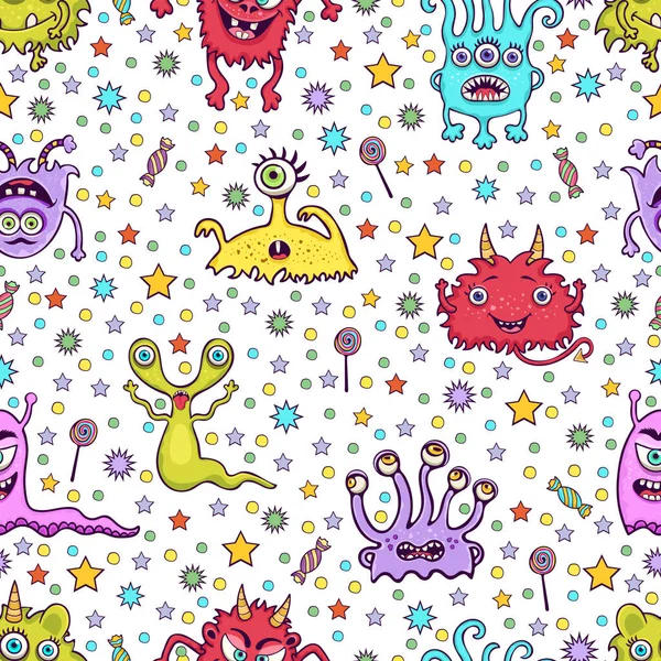 Cute Monster Seamless Pattern Funny Cartoon Character Print Fabric Textile — Stock Photo, Image