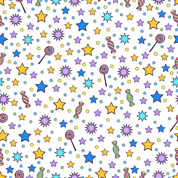 Patrón Sin Costuras Dibujos Animados Fondo Colorido Estrellas Colores Caramelos —  Fotos de Stock
