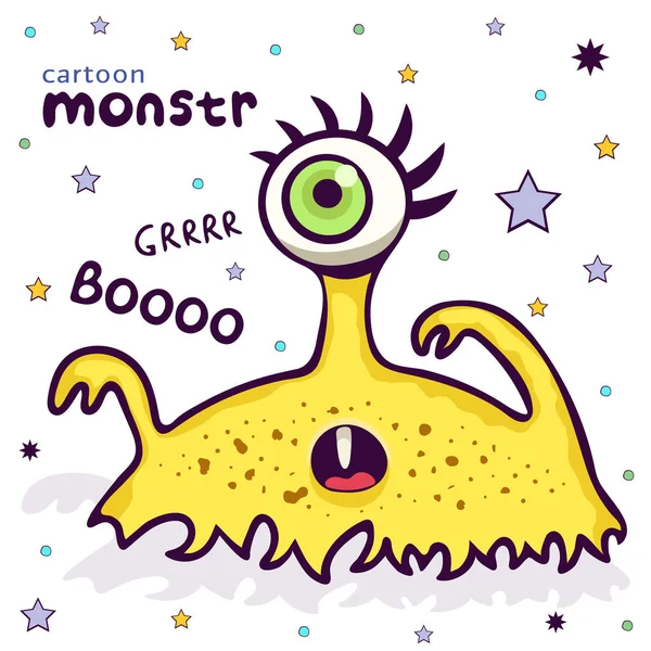Nettes Monster Lustige Comicfigur Bunte Handzeichnung Fröhliche Gelbe Flauschige Märchenwesen — Stockfoto