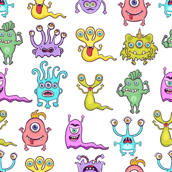 Cute Monster Seamless Pattern Funny Cartoon Character Print Fashion Fabric — Stock Photo, Image
