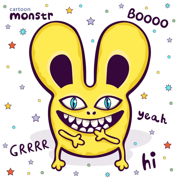 Cute Monster Funny Cartoon Character Colorful Hand Drawing Cheerful Yellow — Stock Photo, Image