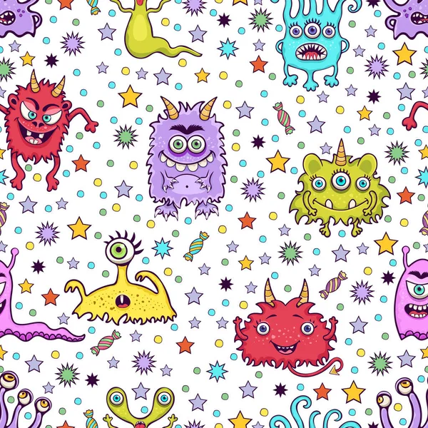 Cute Monster Seamless Pattern Funny Cartoon Character Print Fabric Textile — Stock Photo, Image