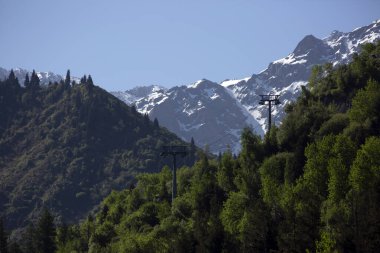 Almaty şehrinin dağlarındaki manzara..