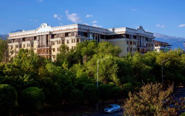 Alfarabi avenue in Almaty city, Republic of Kazakhstan, Asia. August 2022.