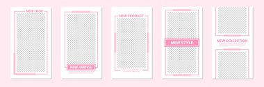 Düzenlenebilir Minimalist Sosyal Medya Pembe Hikayeler Şablonu. Kişisel & iş için. Herkes bu tasarımı kolaylıkla kullanabilir. Basit, zarif ve modern. Promosyon web afişi. Vektör İllüstrasyonu