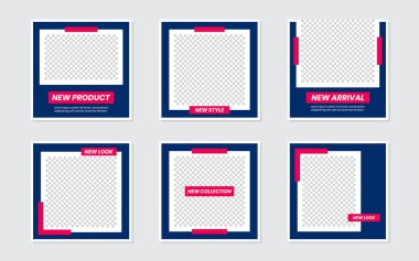 Slides Editable Modern Social Media Navy Pink Post Template. For personal & business. Anyone can use this design easily. Simple, elegant & minimalist. Promotional web banner. Vector Illustration