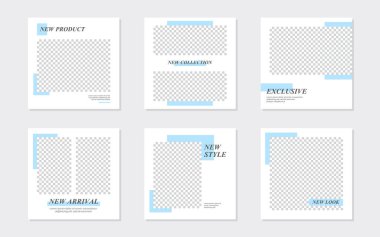 Düzenlenebilir Asgari Sosyal Medya Pastel Mavi Posta Şablonu. Kişisel & iş için. Herkes bu tasarımı kolaylıkla kullanabilir. Basit, zarif ve modern. Promosyon web afişi. Vektör İllüstrasyonu