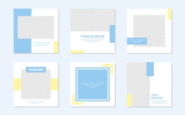 Düzenlenebilir Şirin Sosyal Medya Mavi Sarı Posta Şablonu. Kişisel & iş için. Herkes bu tasarımı kolaylıkla kullanabilir. Basit, zarif ve modern. Promosyon web afişi. Vektör İllüstrasyonu