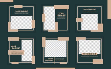 Slaytlar Düzenlenebilir Sosyal medya Koyu Yeşil ve Altın Posta Şablonu. Kişisel & iş için. Herkes bu tasarımı kolaylıkla kullanabilir. Basit, minimalist ve modern. Promosyon web afişi. Vektör İllüstrasyonu