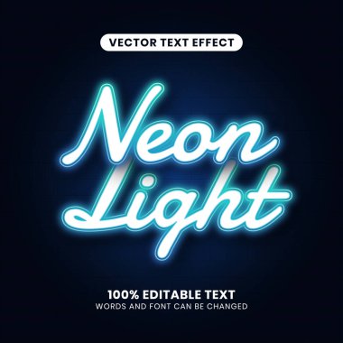 Editable Neon Light Text Effect. Blue green glow color. Simple, elegant, and minimalist