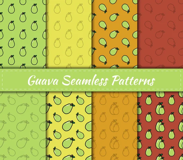 Set Van Guava Naadloze Patronen Vectorillustratie Fruitverzameling Achtergrond Ontwerp Voor — Stockvector