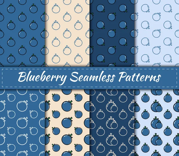 Conjunto Blueberry Padrões Sem Costura Vetor Ilustração Coleção Frutas Design — Vetor de Stock