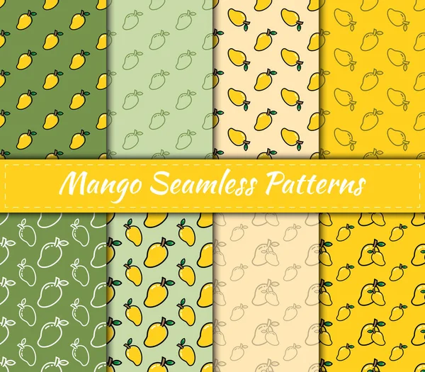 Set Van Mango Naadloze Patronen Vectorillustratie Fruitverzameling Achtergrond Ontwerp Voor — Stockvector