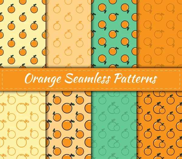 Set Orange Seamless Patterns Vector Illustration Fruit Collection Background Design — Vector de stock