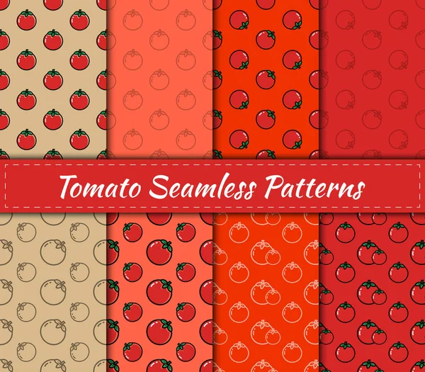 Set Tomato Seamless Patterns Vector Illustration Fruit Collection Background Design — Vector de stock