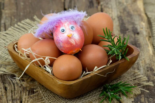 Eggs Bowl Wooden Background — Stock Photo, Image
