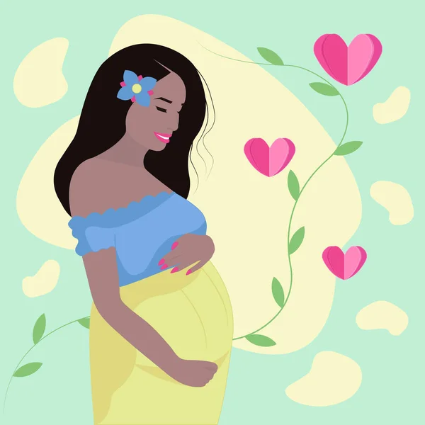 Έγκυος Γυναίκα Χαριτωμένη Μελαχρινή — Διανυσματικό Αρχείο