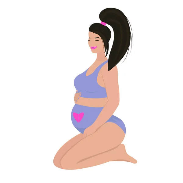 Gravid Brunette Badedragt Illustration – Stock-vektor