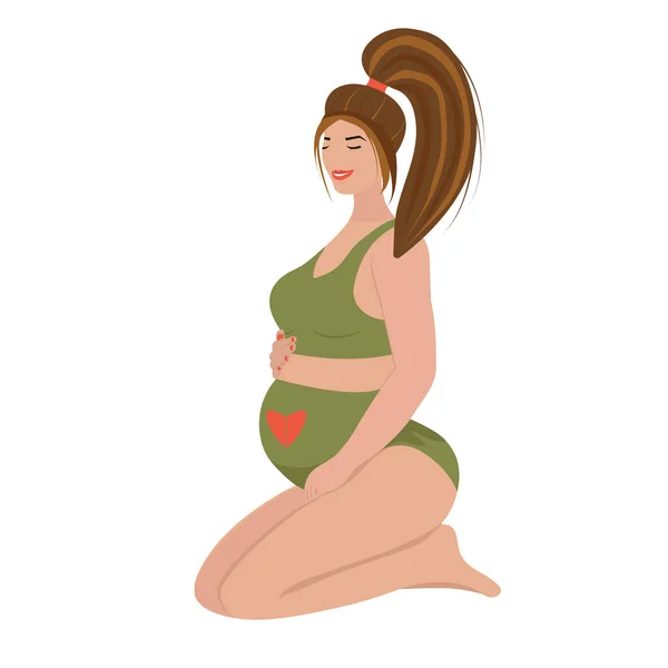 Schwangere Rothaarige Frau Badeanzug Illustration — Stockvektor