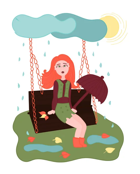 Autumn Girl Swing Illustration — Stock Vector