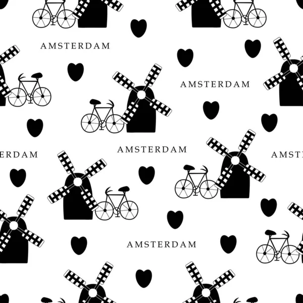 Amsterdam Motif Monochrome Sans Couture — Image vectorielle