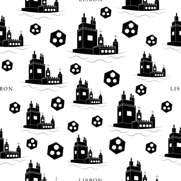 Lisbonne Motif Monochrome Sans Couture — Image vectorielle