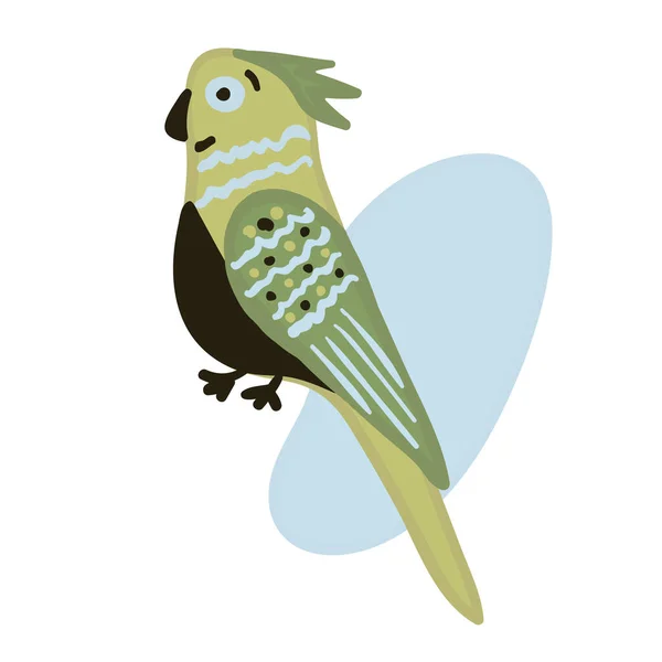 Niedlicher Papagei Mit Blauem Abstrakten Fleck Vektor Doodle — Stockvektor