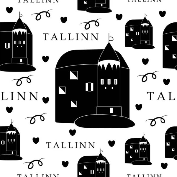 Tallinn Motif Monochrome Sans Couture — Image vectorielle