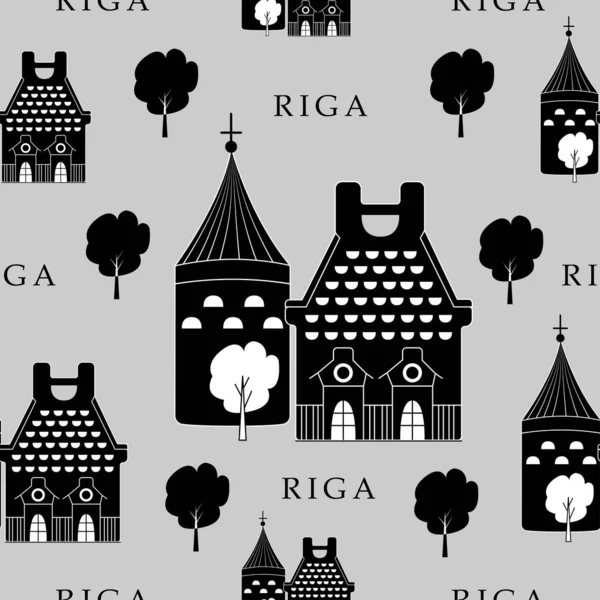 Riga Motif Monochrome Sans Couture — Image vectorielle