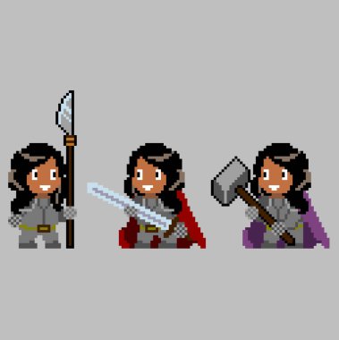 Sanat tarzında piksel karakterlerin kümesi