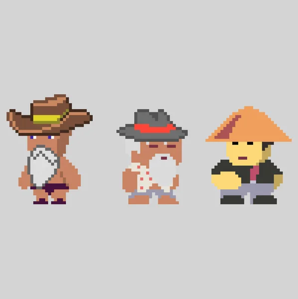 Conjunto de personagens homens pixel em estilo de arte — Vetor de Stock