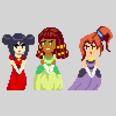 Sanat tarzında piksel karakterlerin kümesi