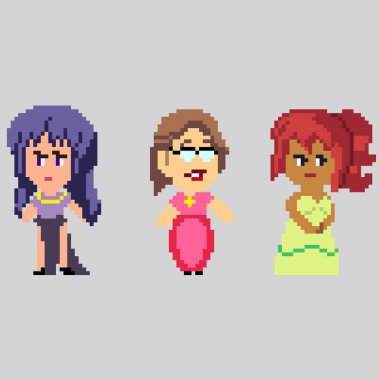 Sanat tarzında piksel karakterlerin kümesi