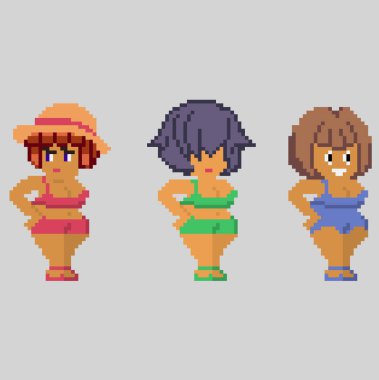 Sanat tarzında piksel karakterlerin kümesi