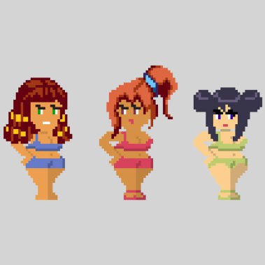 Sanat tarzında piksel karakterlerin kümesi